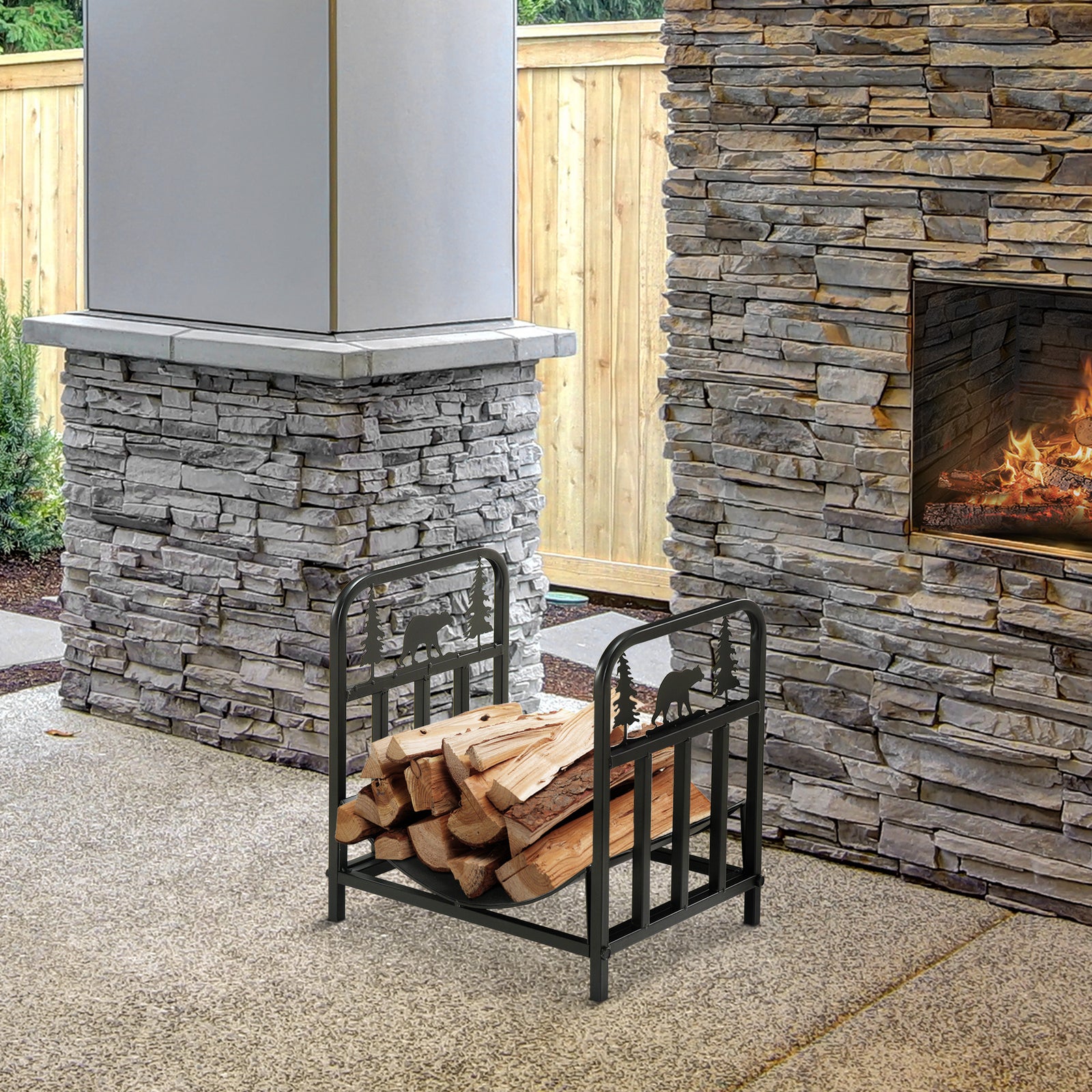 Curved Log Rack W/ Handles, Black