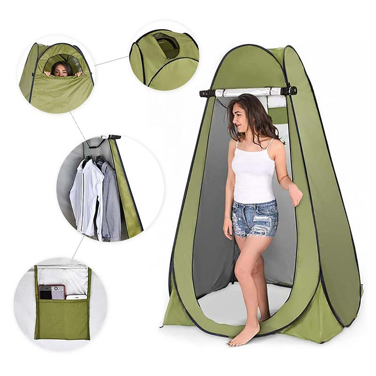 Portable Pop Up Toilet Tent Instant Foldable Camping Privacy Shower Changing Tent | Green