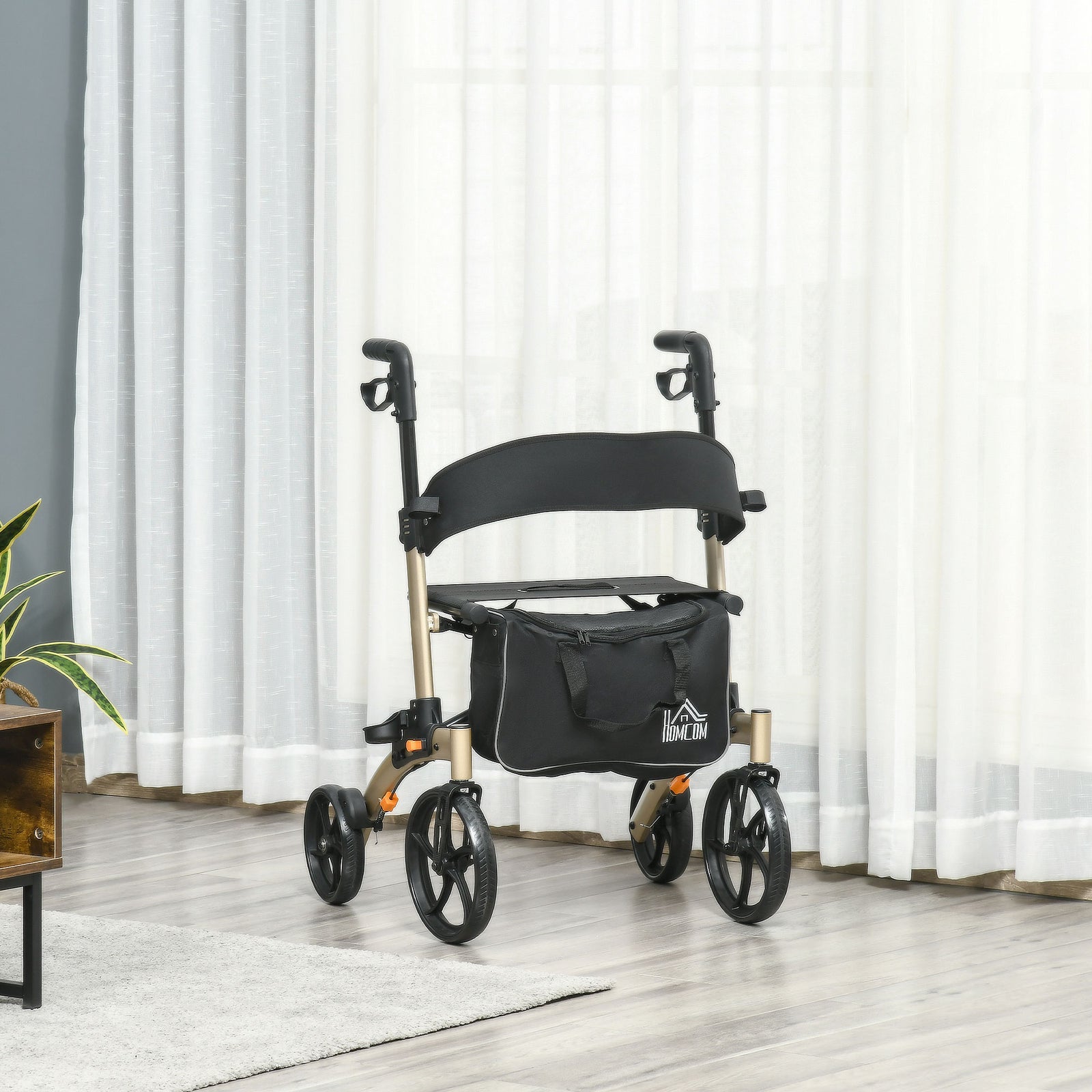 Folding Rollator 4 Wheeled Mobility Walker With Seat And Bag