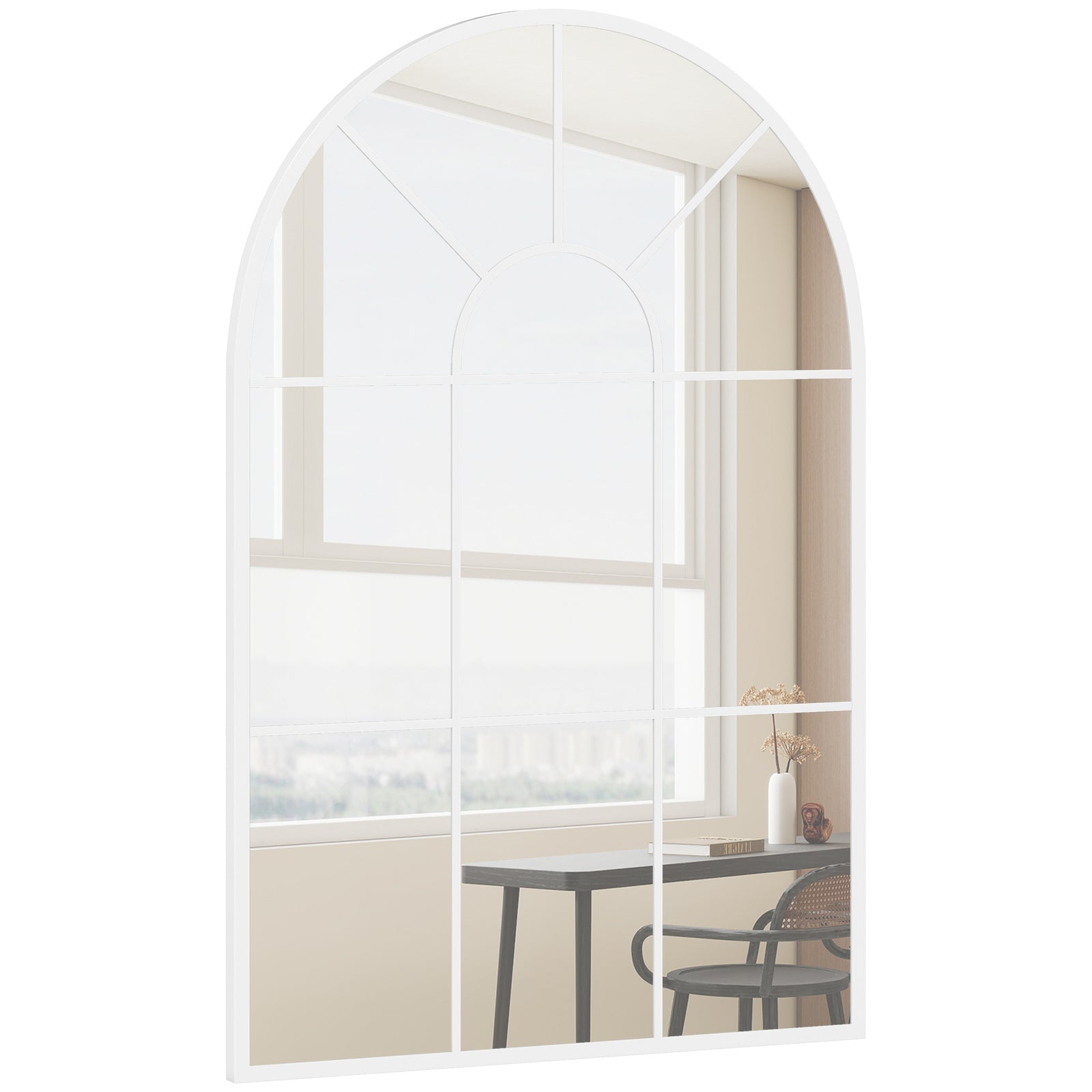 Arched Window Wall Mirror For Living Room Bedroom, 91x60cm | White