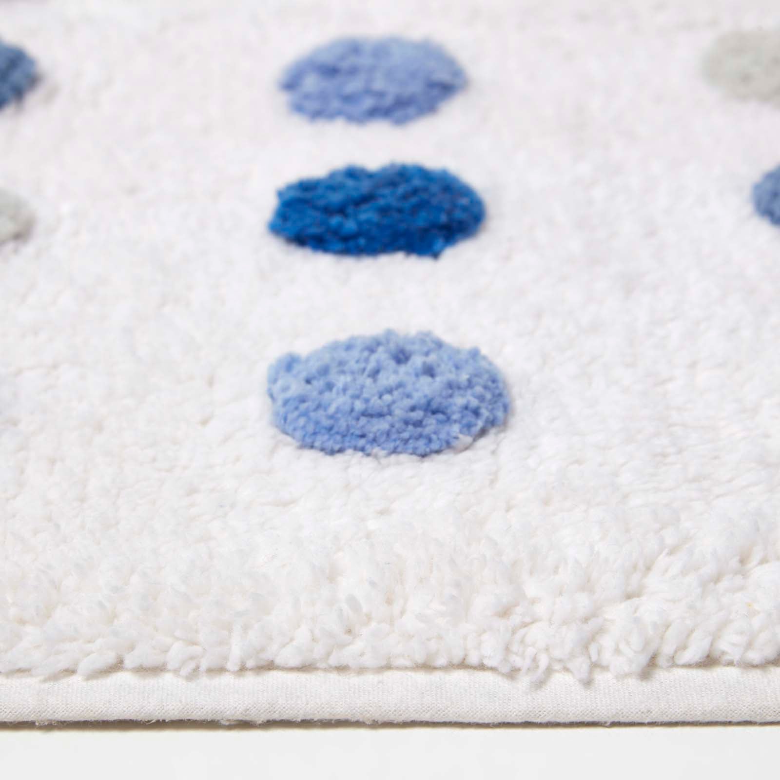 Tufted Cotton Bath Mat With Polka Dot Design | 50 x 80cm | Blue & White
