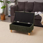 Chenille Upholstered Storage Ottoman Compact Footstool With Hidden Storage | Large | Green