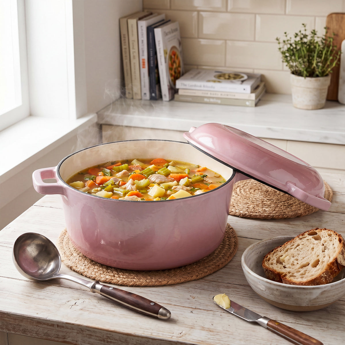 2-in-1 4.5l Enamelled Cast Iron Dutch Oven With Reversible Lid | Pink