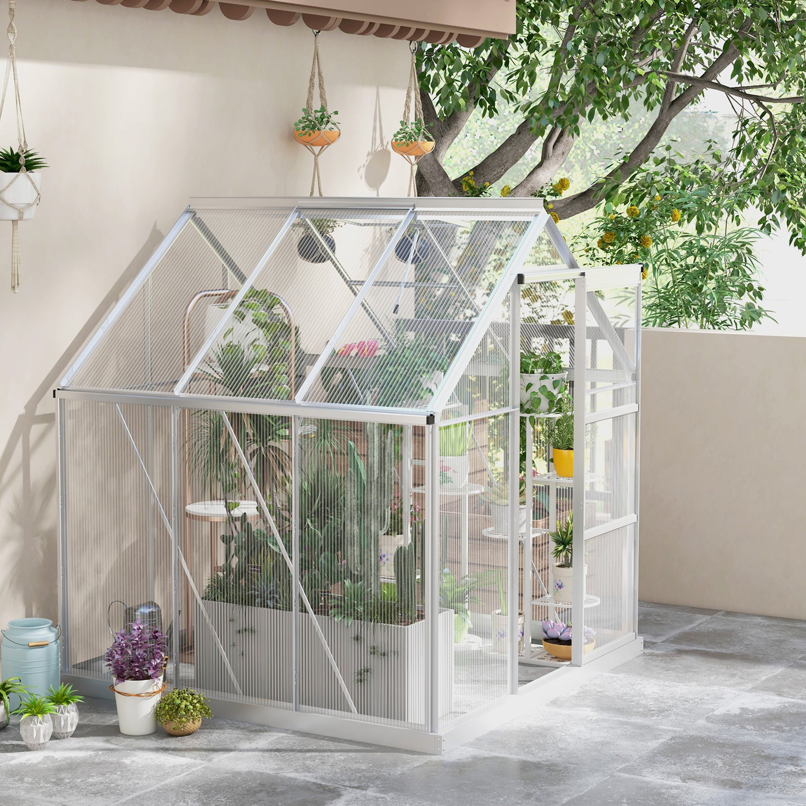 6x6ft Polycarbonate Greenhouse W/ Roof Vent - Silver