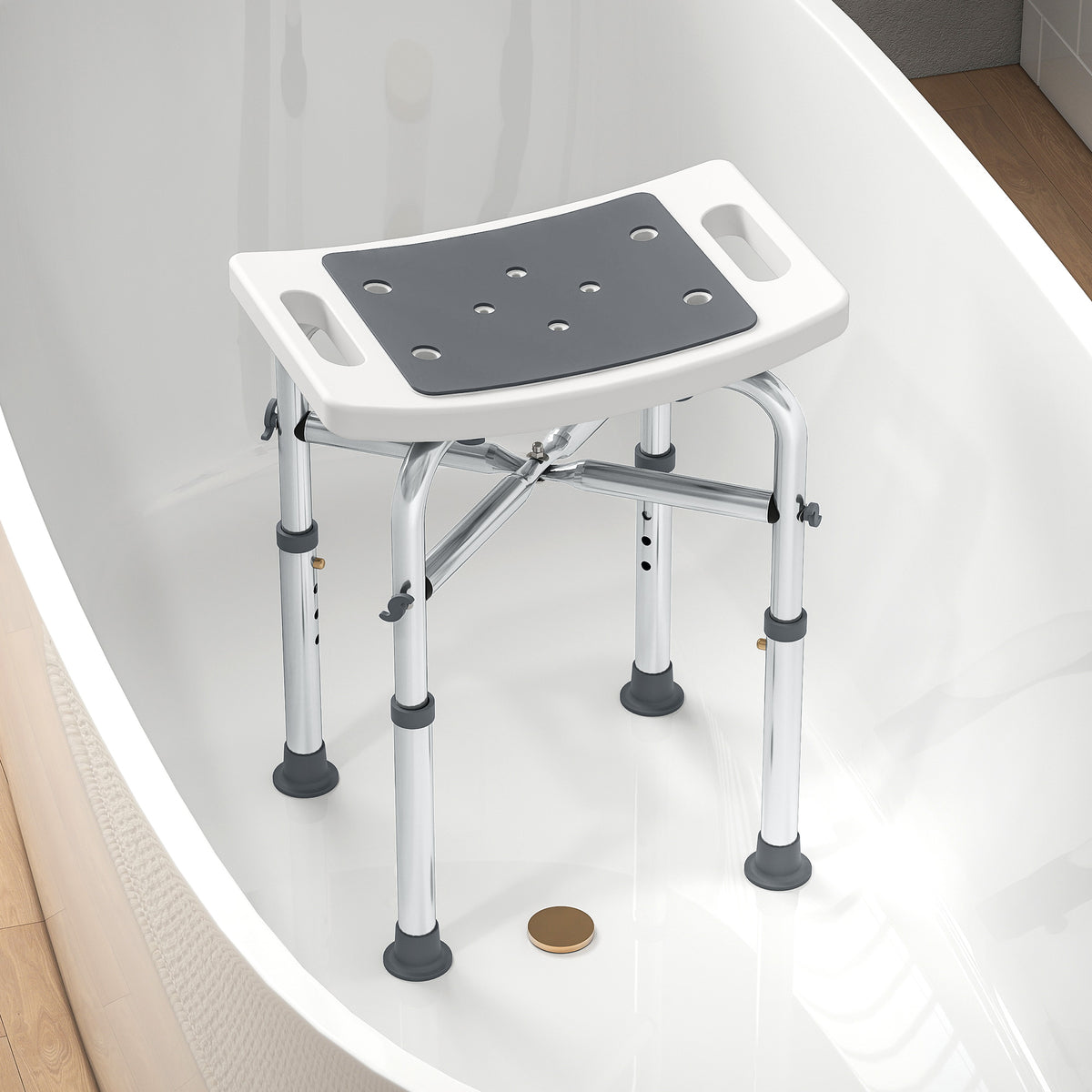 HOMCOM Adjustable Shower Stool With Foot Pads For Elderly Disabled