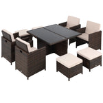 9 Pieces Rattan Dining Set Garden Furniture Seat Woven | Khaki