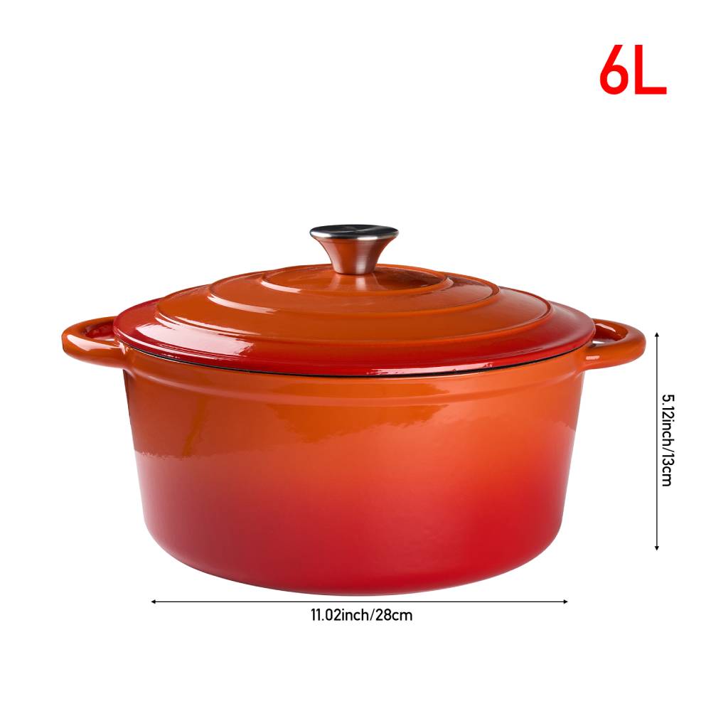 Enameled Cast Iron Dutch Oven With Lid, Heavy-duty Round Casserole Pot, Oven Safe Up To 500°f | 6L | Orange