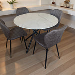 Seattle Dining Table With 4 Jaydn Leather Chairs | Grey