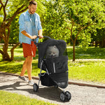 Pet Stroller Pushchair Carrier For Cat Puppy With 3 Wheels | Black