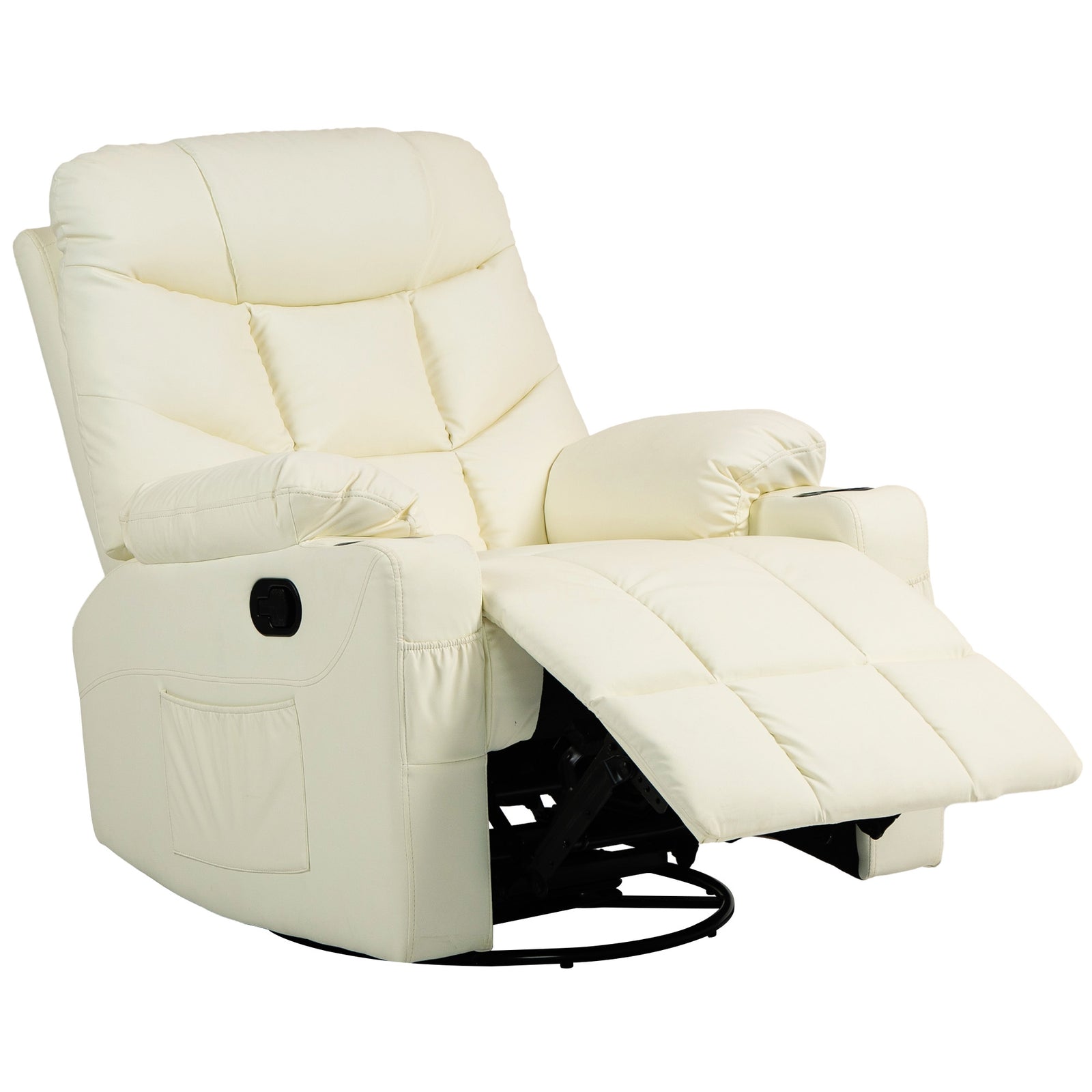 Manual Recliner Chair W/ Footrest Cup Holder | Cream