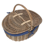 Wicker Antique Wash Finish Oval Picnic Basket | Blue