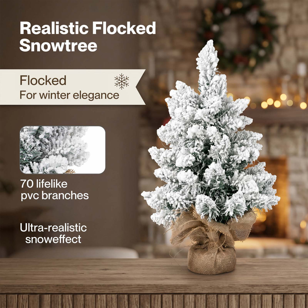 Christmas Tree Mini 49cm Snow Flocked PVC LED Tabletop Desk Xmas White