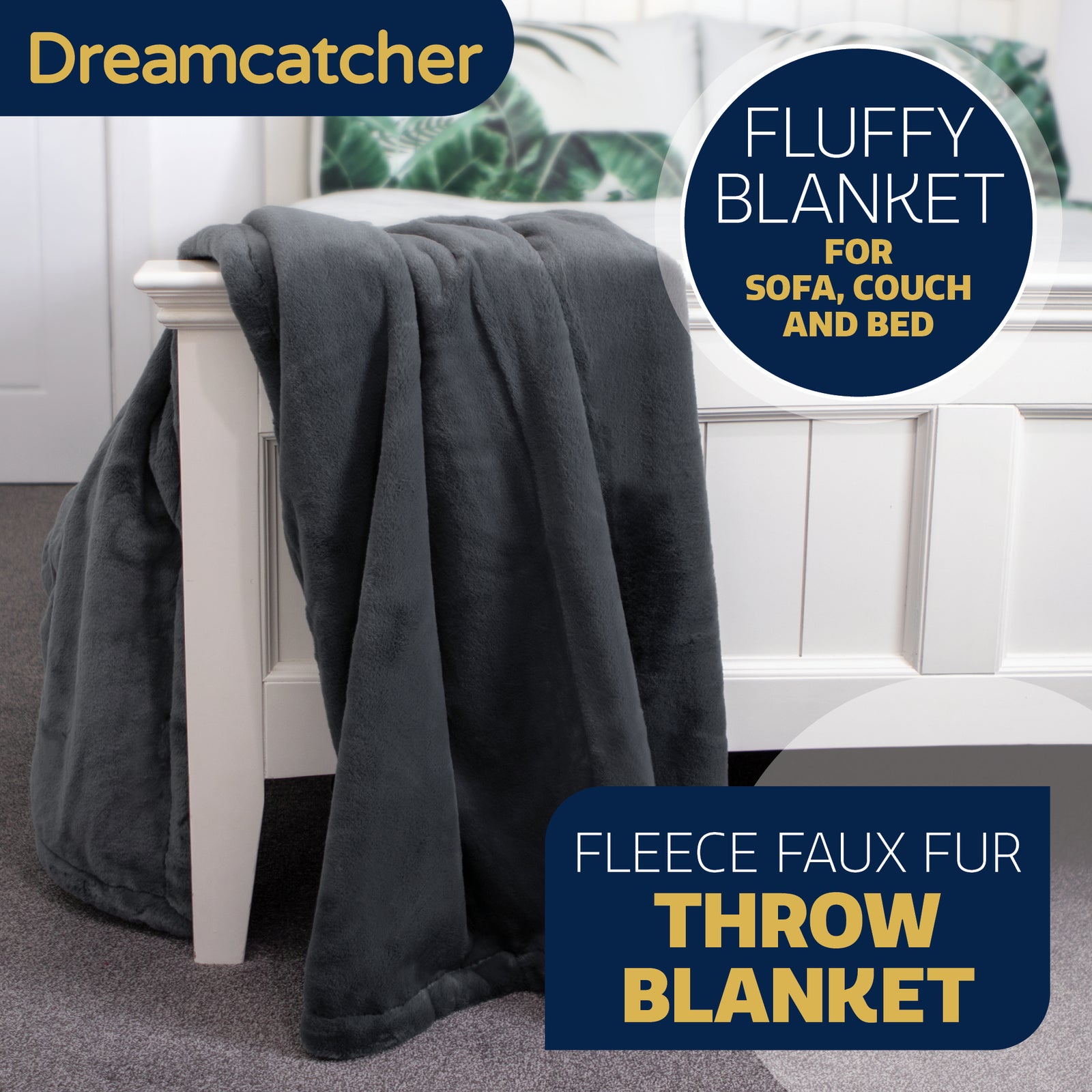 Blanket Throw Soft Faux Fur 160 X 130cm Fleece Overblanket Fluffy Blanket  For Sofa & Beds | L | Grey