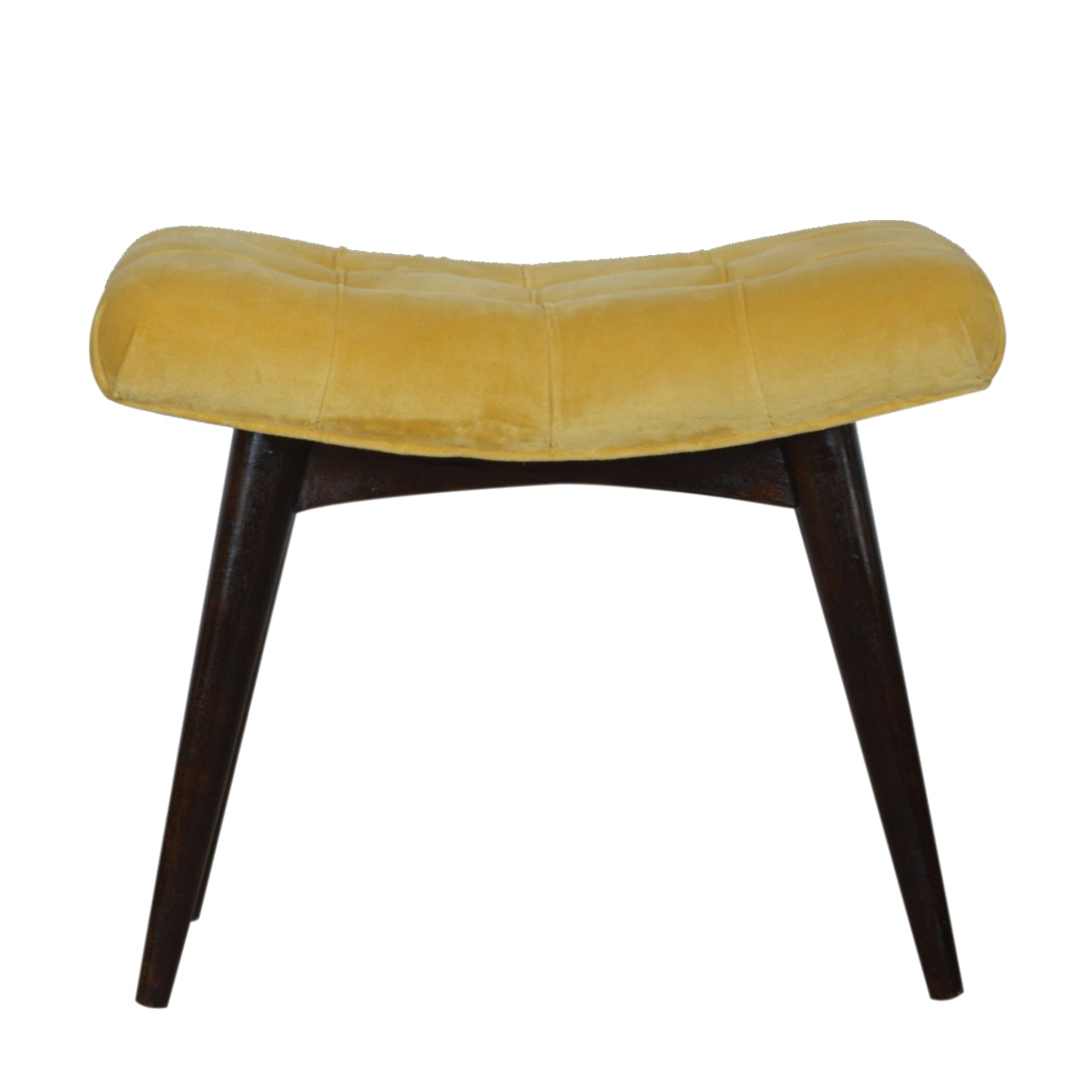 Solid Wood Mustard Cotton Velvet Curved Bench