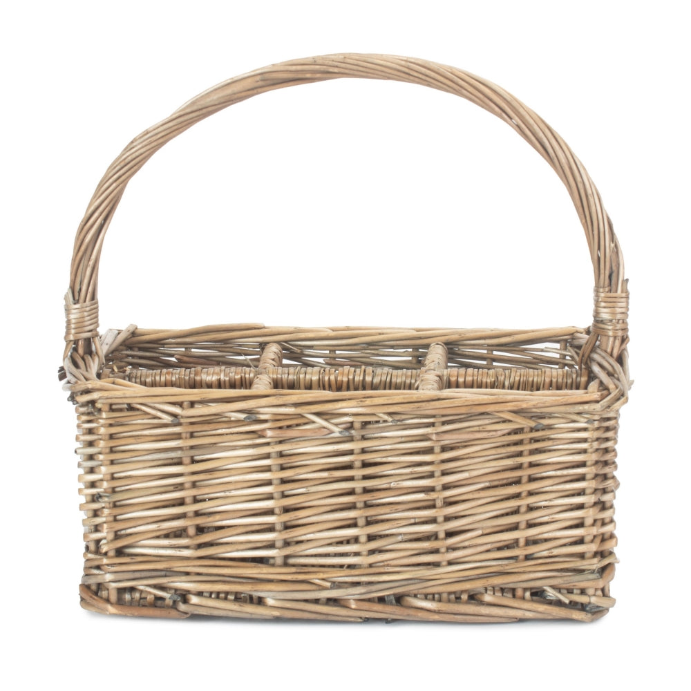 Wicker Antique Wash Rectangular 6 Section Cutlery Basket