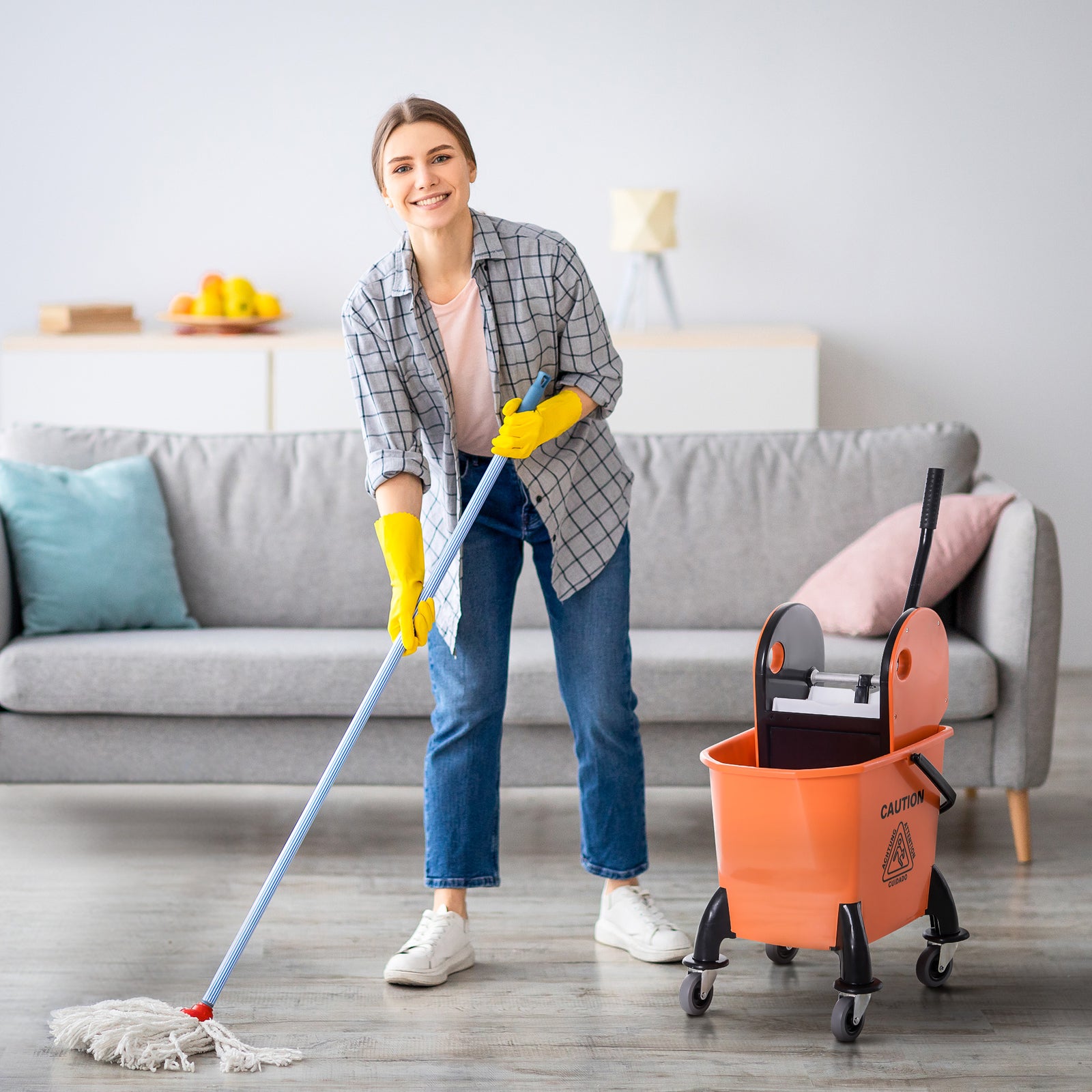 Mop Bucket On Wheels With Carry Handle Mop Holder