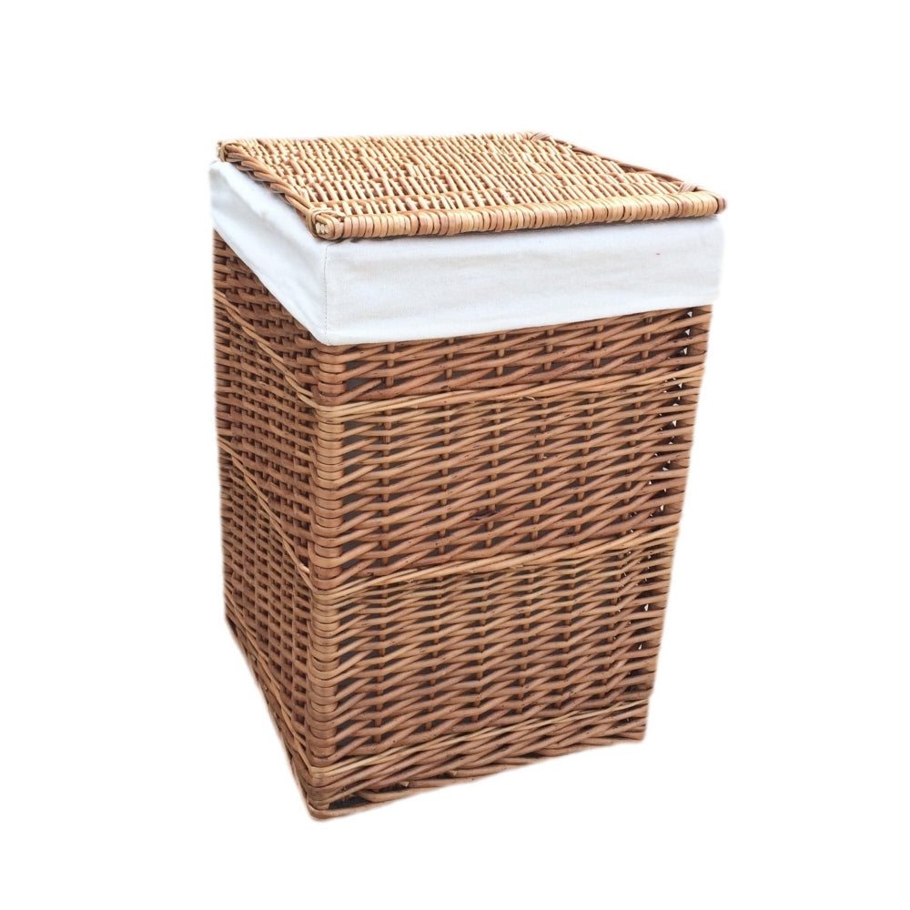White Cotton Lined Light Steamed Square Laundry Baskets | Large | White