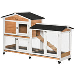 Wooden Rabbit Hutch Guinea Pig Cage W/ Wheels, Run, Ramp | Yellow