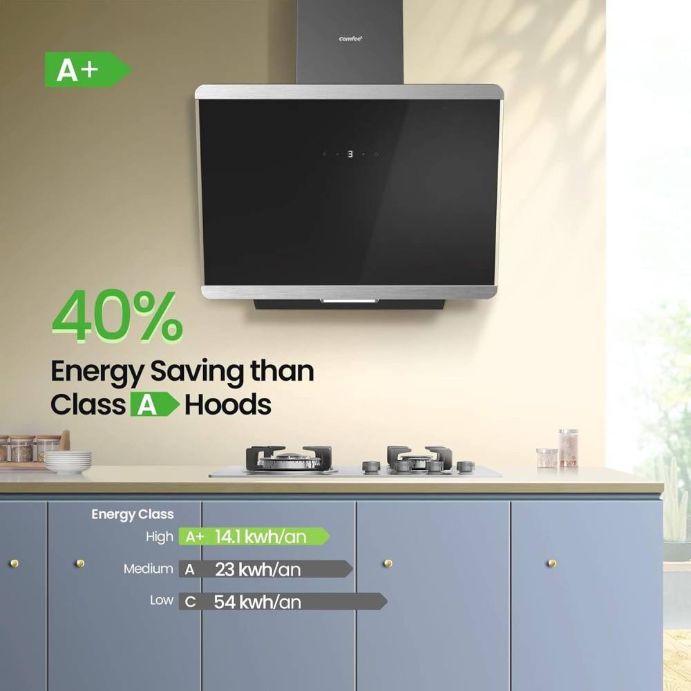60cm Wall-mounted 3-speed Angled Range Hood With Touch Screen