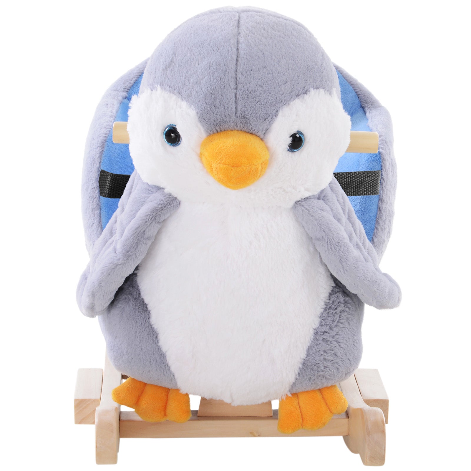 Animal Baby Rocking Horse Penguin Plush Musical Button W/32 Songs Wood