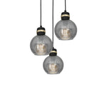 Omega Hand Made Circular Pendant Lamp With Elegant Smoked Glass Spheres Quality Matt Black Fittings With Gold Detail