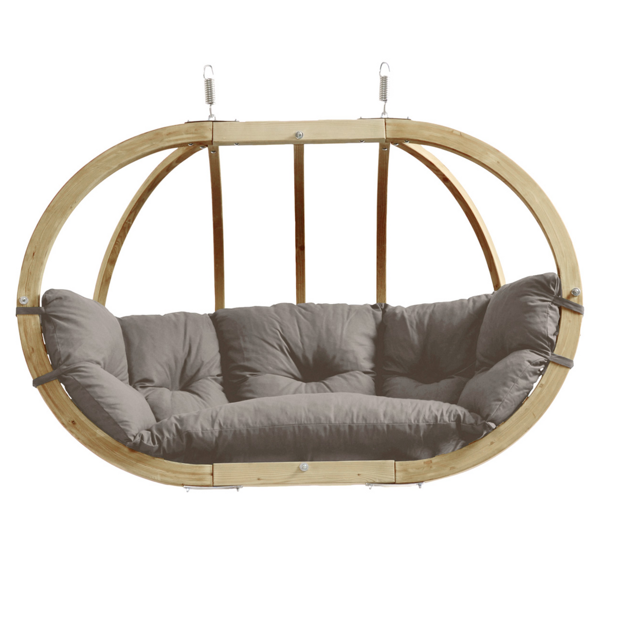 Globo Double 2 Seat/Person Wooden Hanging Egg Chair With Agora Fabric Weatherproof Cushion - Taupe