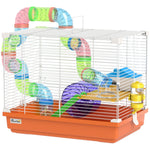 2 Tier Hamster Cage Small Animal House W/ Exercise Wheels Tunnel | Orange