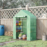 Walk-in Greenhouse With 2 Tier Shelf - Green