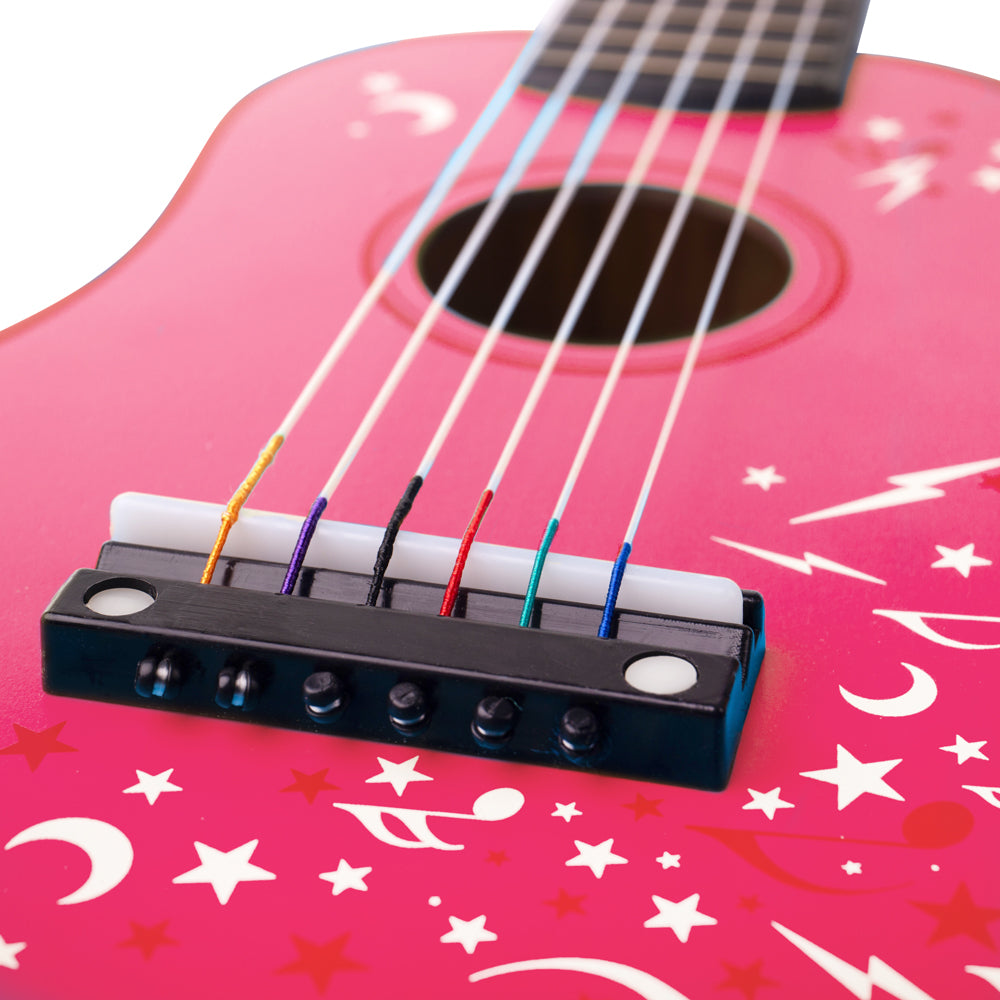 Childrens Wooden Acoustic Guitar - Pink/ Flowers