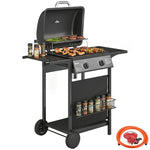 Outsunny Gas Burner Barbecue Grill, Garden Bbq Grill With Warming Rack