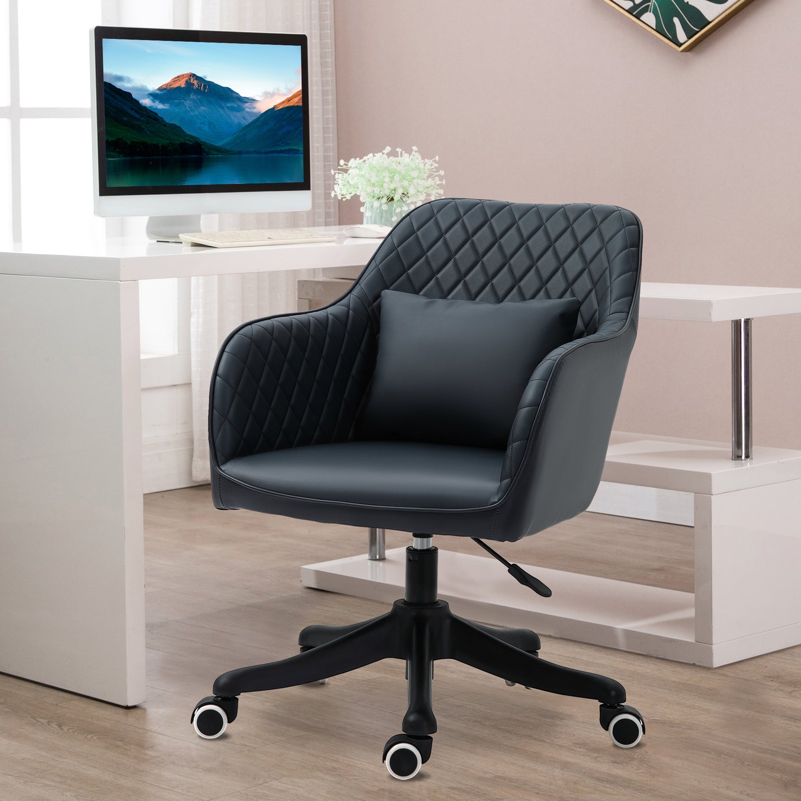 Office Chair W/ Massage Lumbar Pillow Wheels | Blue