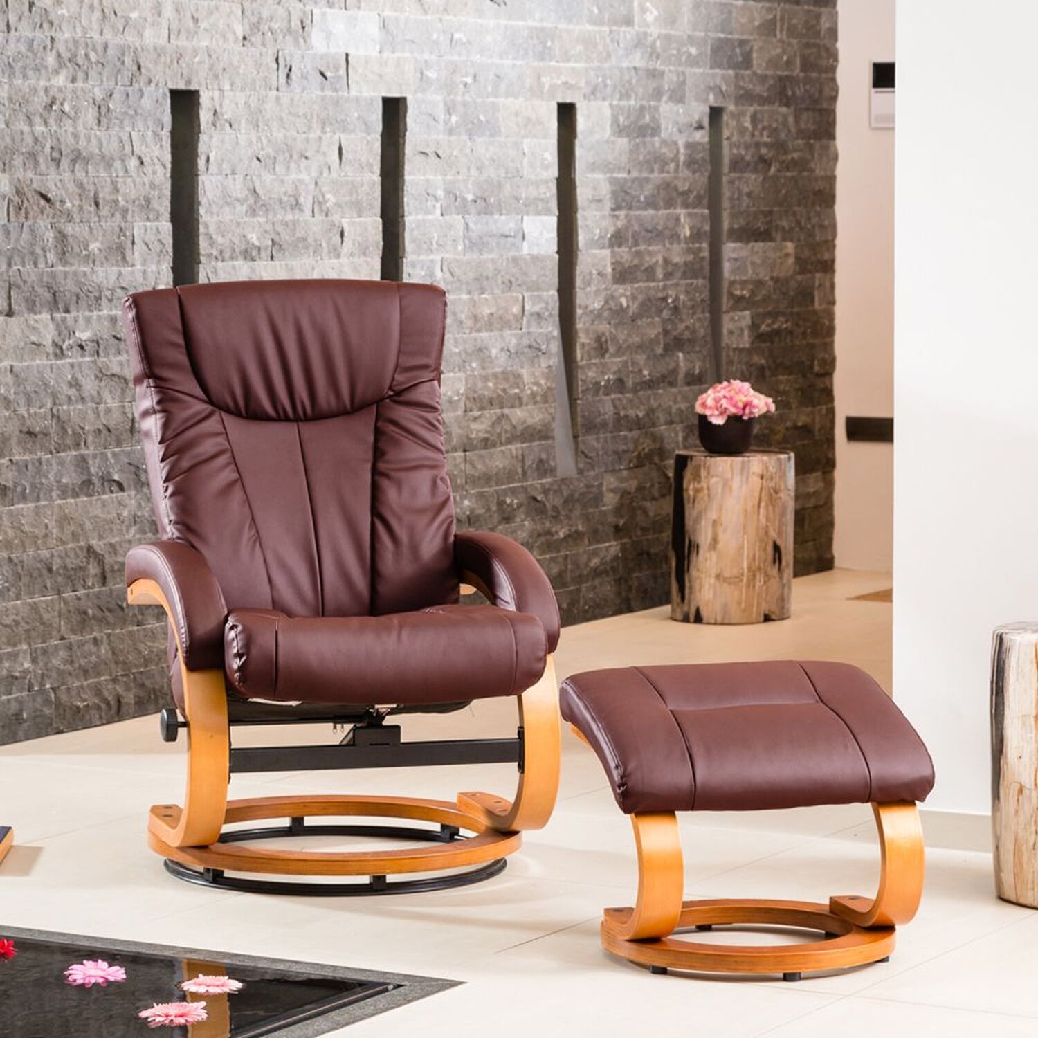 Modena Swivel Recliner And Footstool | Burgundy