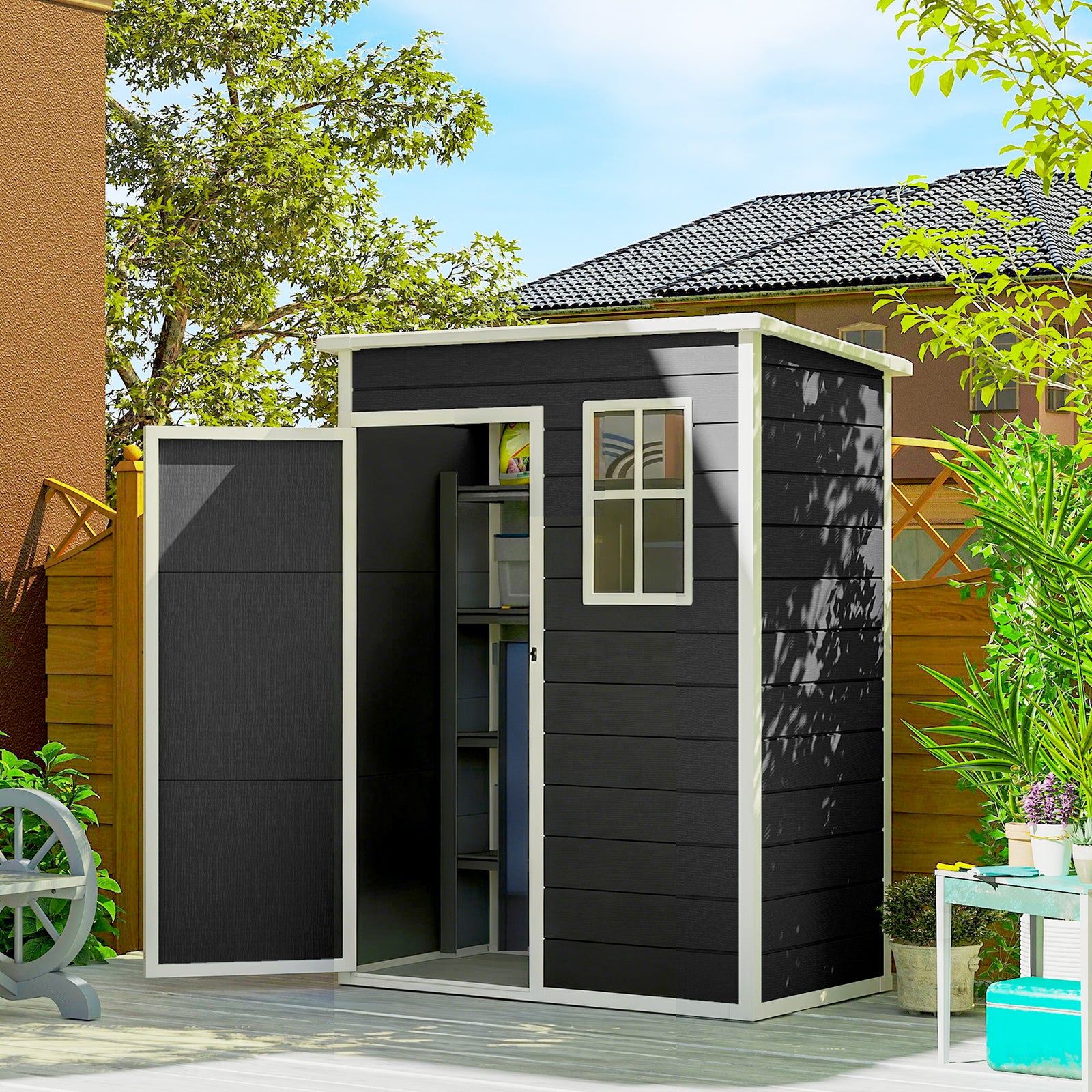 5' X 3' Garden Shed W/ Floor, Lockable Door, Window And Vent | Black