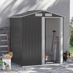 Outdoor Metal Storage Shed With Sliding Door Sloped Roof | Gray