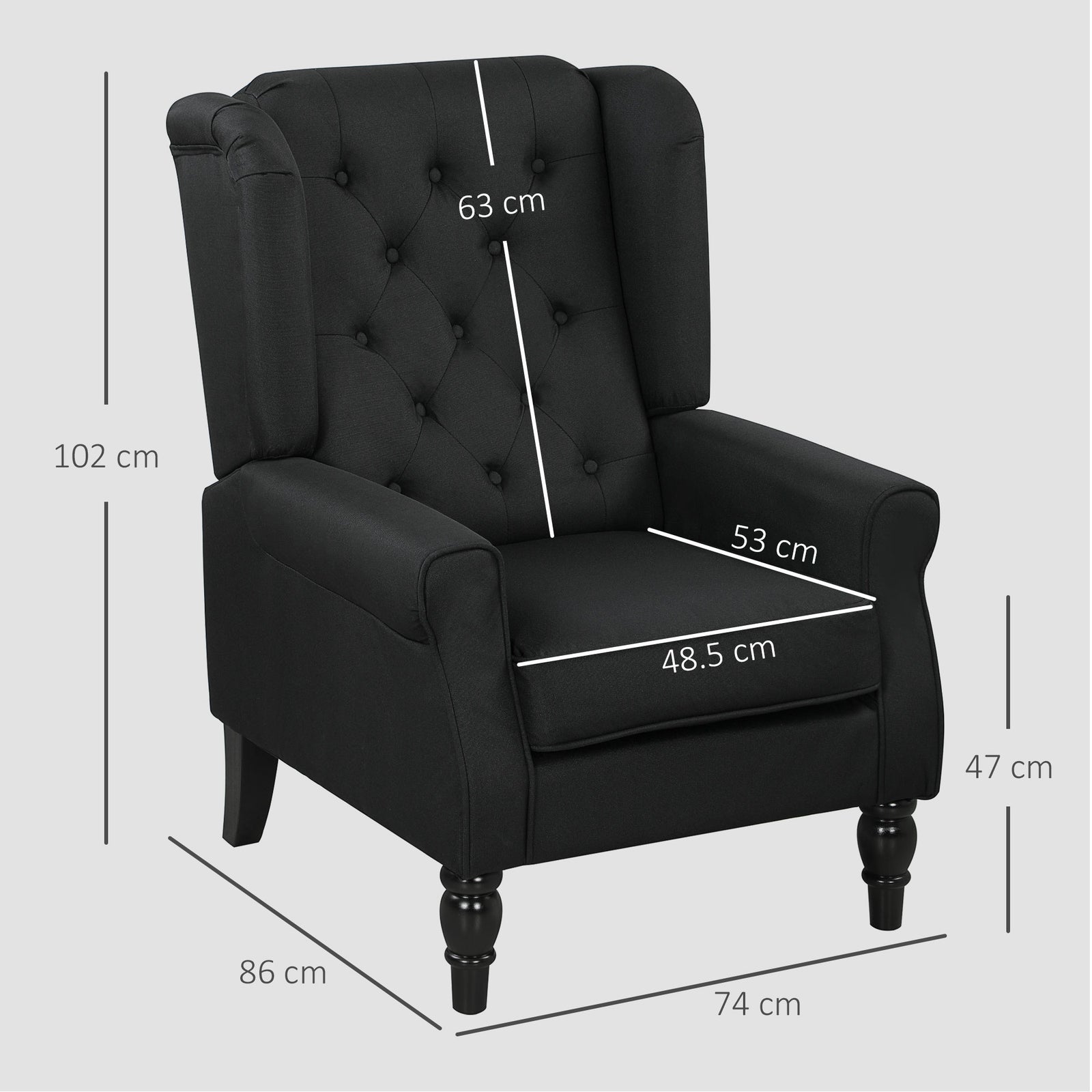 Accent Chair Wingback Armchair Retro Tufted Club Wood Fabric | Black