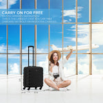 56x45x25cm Large Cabin Carry On Case - Overhead Luggage Suitcase - 4 Spinner Wheels - Abs Shell | 56 x 45 x 25cm | Black