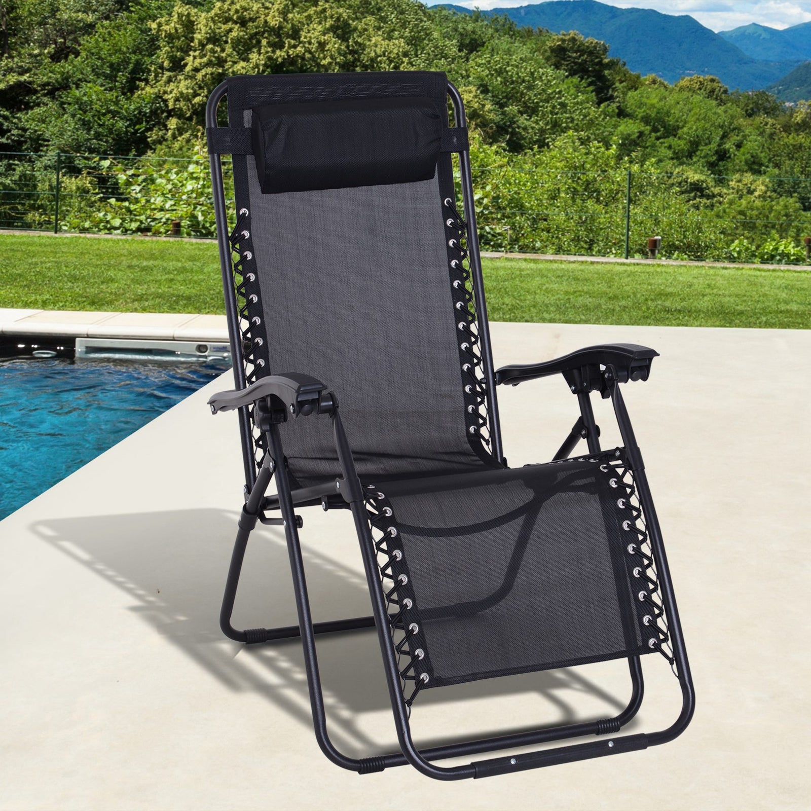 Metal Frame Zero Gravity Lounger W/ Head Pillow For Patio | Black