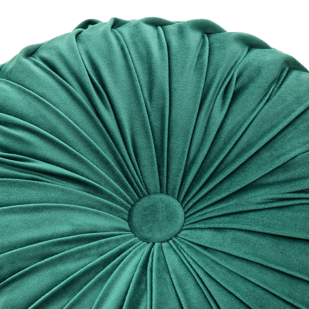Round Pumpkin Velvet Cushion Soft Pleated Accent Pillow | Large | Green