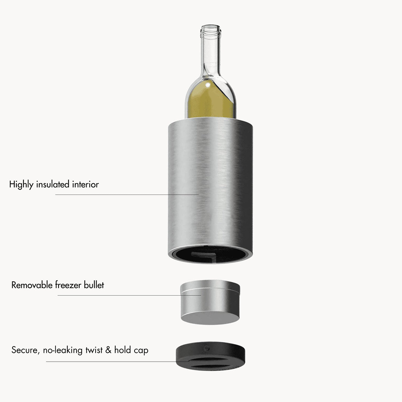 Wine Bottle Cooler – Reusable Ice-free Drink Chiller With Freezer Bullet – Keeps Wine, Prosecco & Champagne Cold For Hours – Fits Most 750ml Bottles | Silver