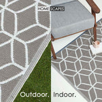 Luxury Outdoor Rug Waterproof Reversible Round For Garden Patio, Grey Geometric