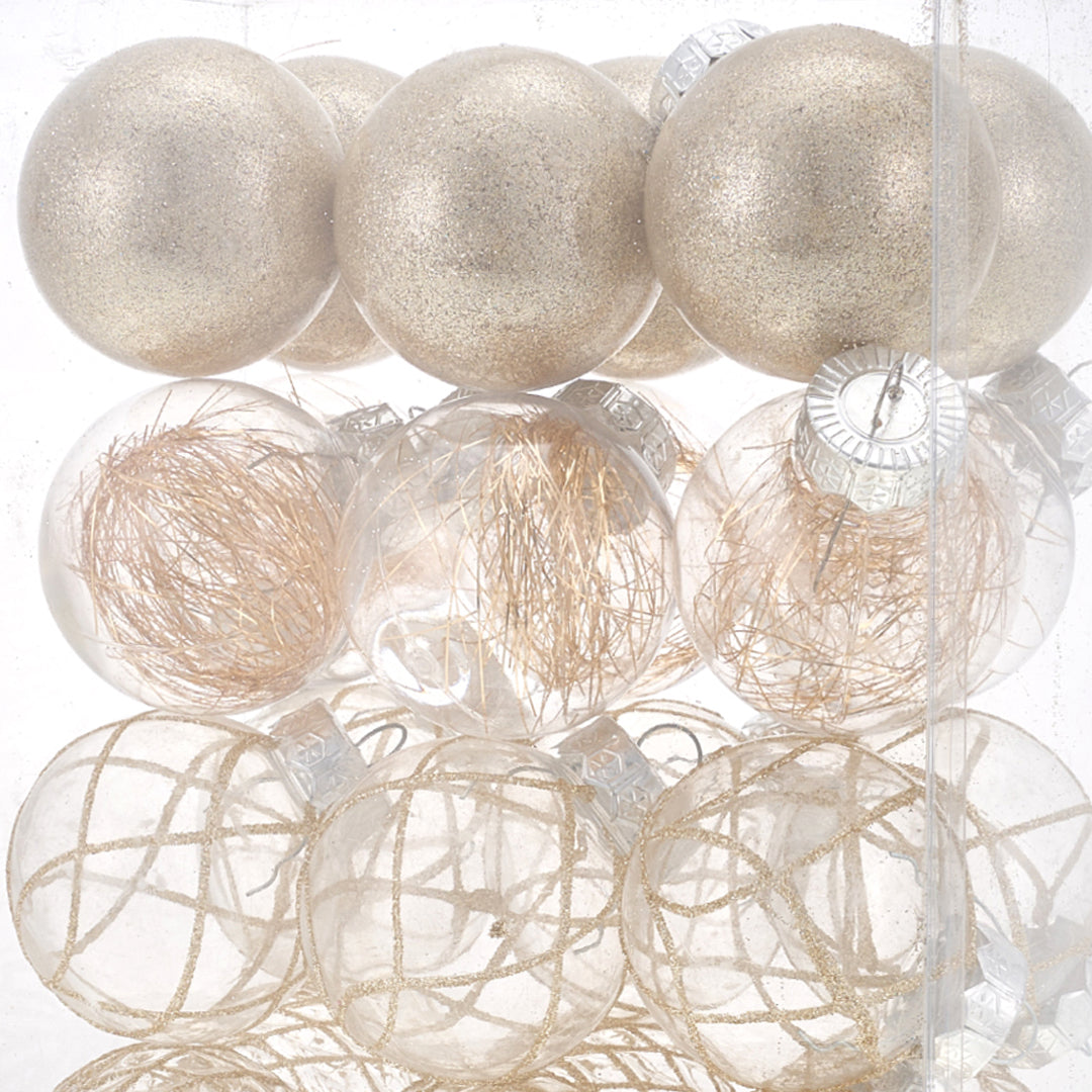 Set Of 30 Christmas Baubles Christmas Tree Decoration Ornaments | Champagne
