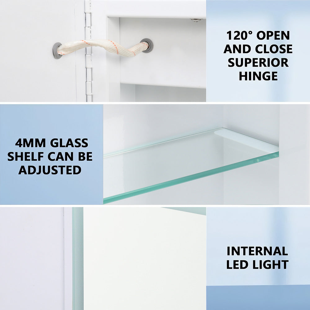Rectangular Wall Mount Mirror Cabinet With Led Lighting