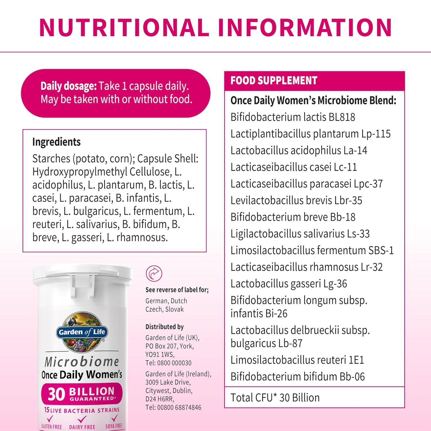 Microbiome Once Daily Women’s Probiotic 30 Vegan Food Supplement