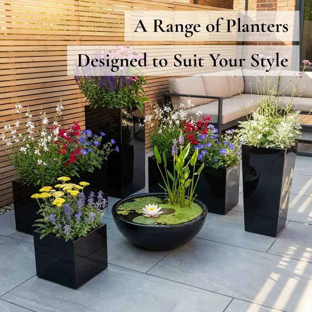 Zinc Galvanised Trough Planter | 100cm x 40cm x 40cm | Black Gloss