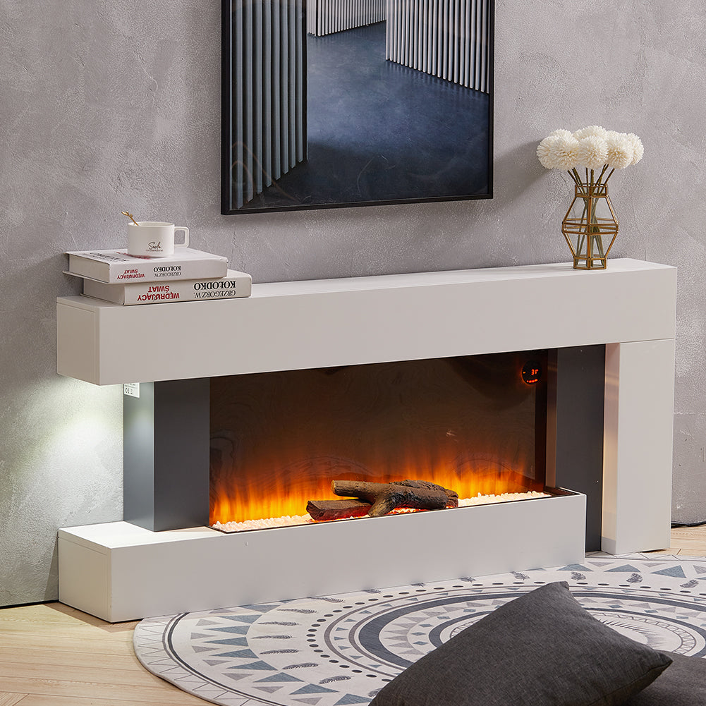 52-inch Electric Fireplace Suite, Black Fire With White Surround & Left Night Light, Remote Control
