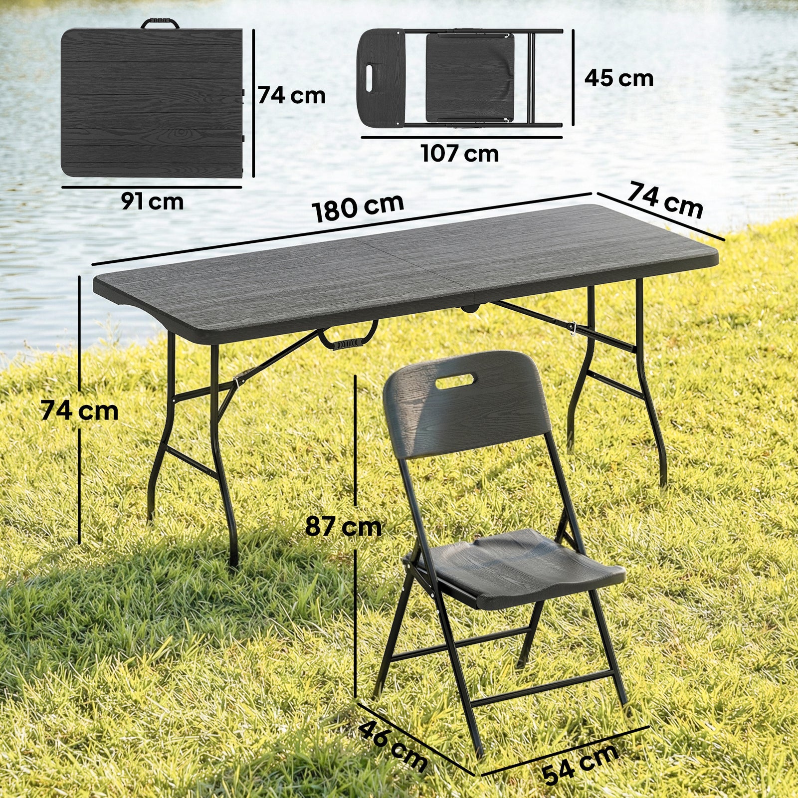Outsunny 5 Piece 6ft Foldable Table And Chairs, Portable Picnic Table Set
