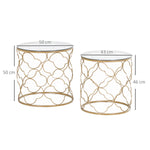 HOMCOM Nesting Tables Set Of 2, Side End Table With Glass Top, Gold Tone
