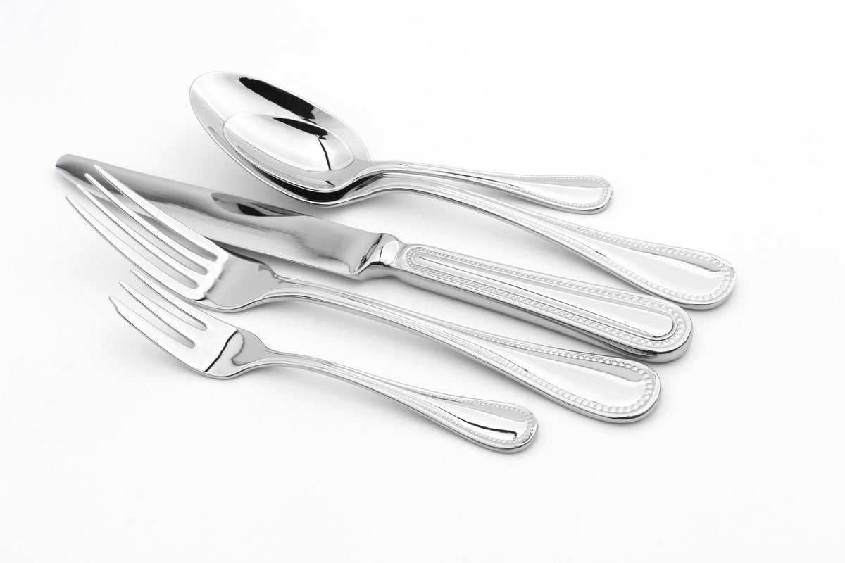 Cutlery Sets Stainless Steel 18/8 Forks Spoons Catering Bead | Set of 24 | Silver
