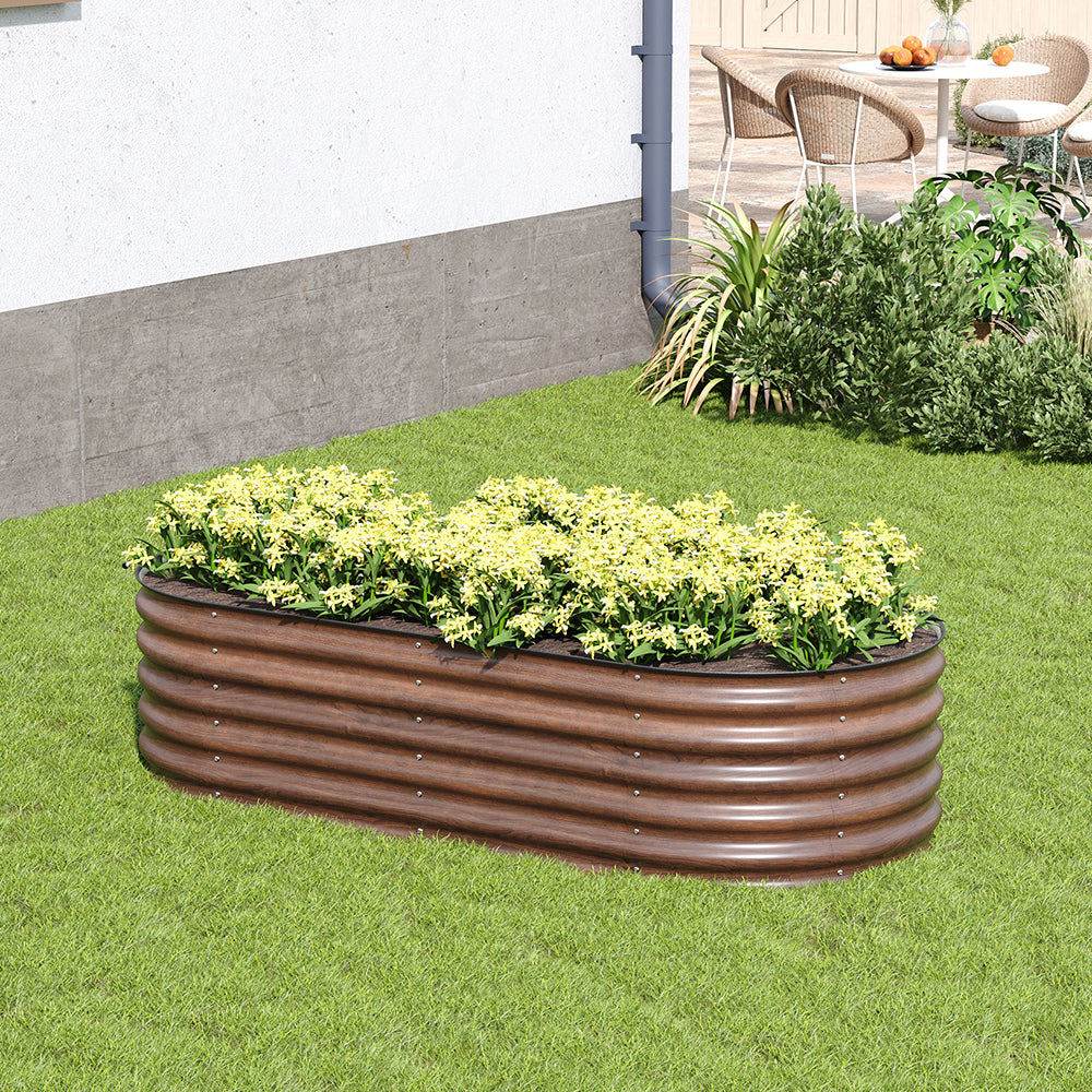 Brown Wood Grain Raised Garden Bed Oval-shaped Galvanised Steel Raised Garden Bed | Small