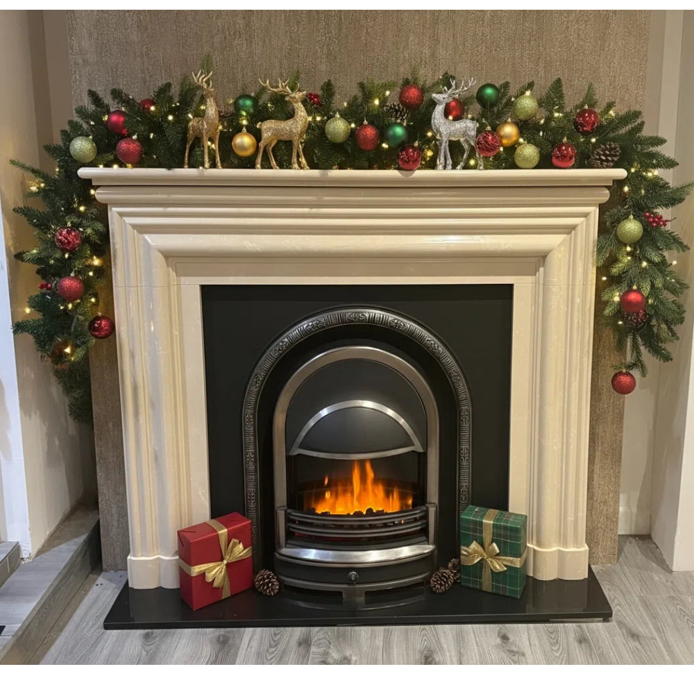 270cm Premium Mixed Branch Pre-lit Green Christmas Garland - With Timer